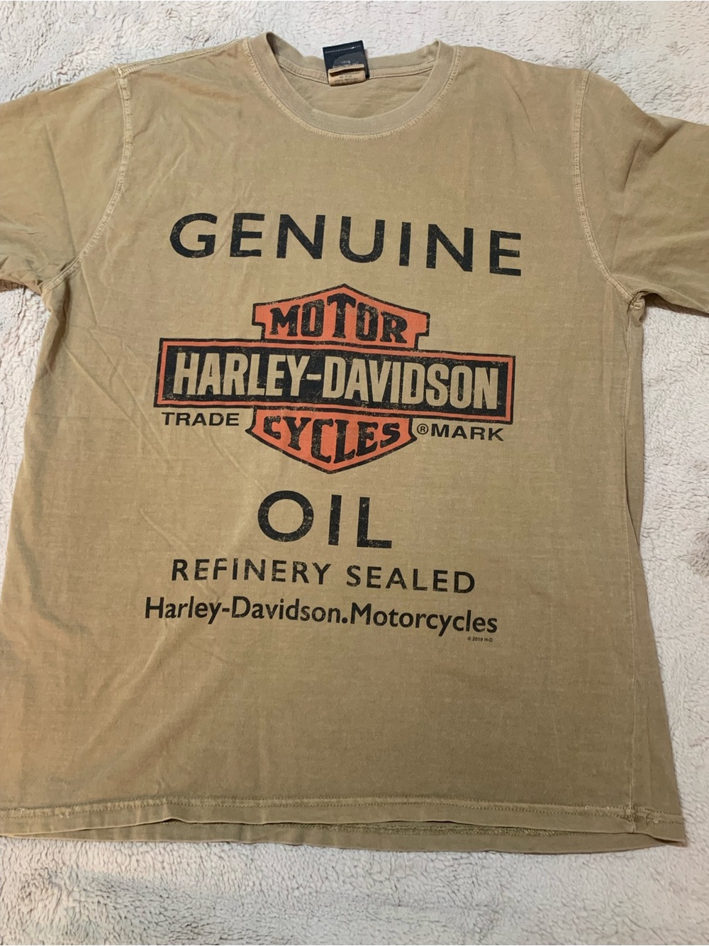 Vintage Harley-Davidson Tan Short Sleeve 'Genuine Oil' Graphic Tee